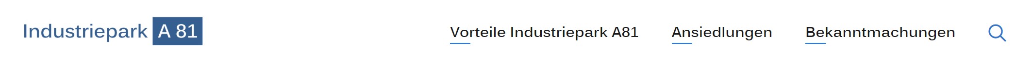 Infos Kopfbereich Screenshot des Kopfbereichs auf www.industriepark-a81.de